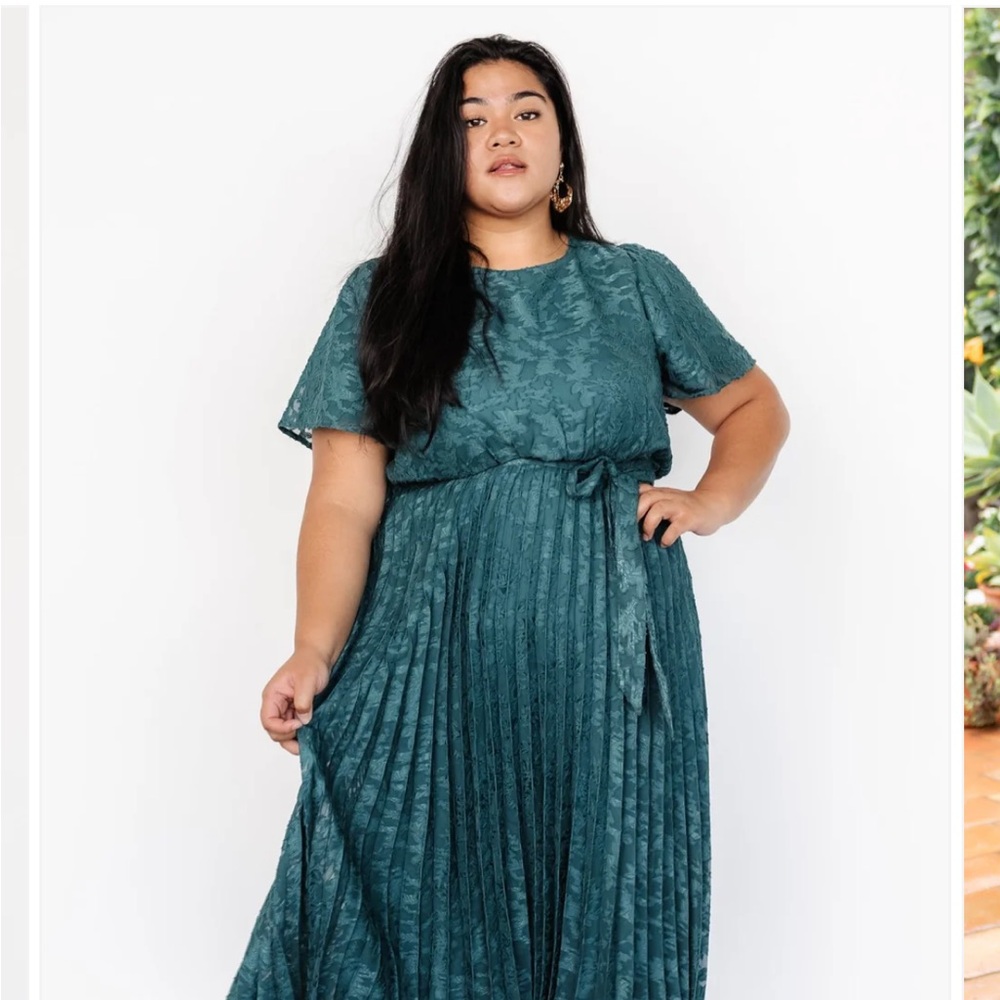 Baltic Born Teal Lace Pleated Midi Dress - Picture 4 of 5